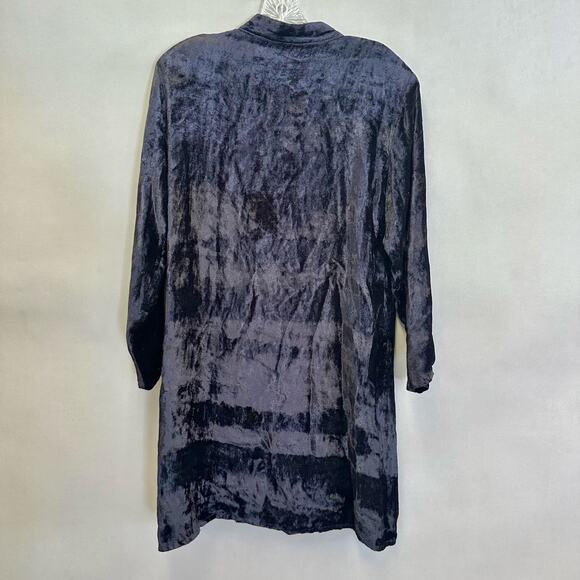 Lolette navy Rayon velour & jacquard mandarin collar tunic top size Large artsy - Picture 4 of 15